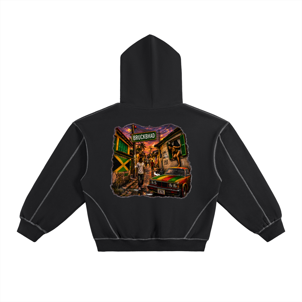 Contrast-Stitched Boxy Fleece Hoodie